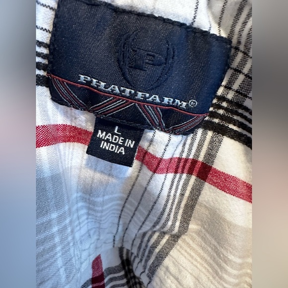 VTG 90’s Phat Farm Black and Red Plaid Men's Button Down Logo Streetwear large - Picture 6 of 14